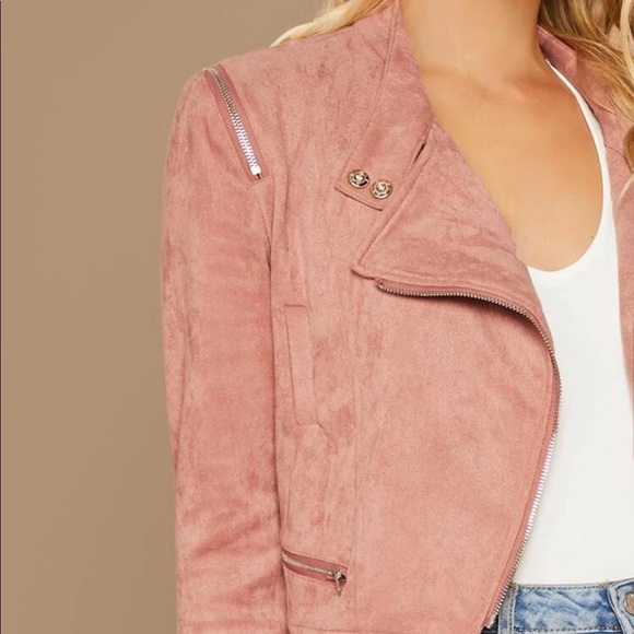 Suede moto jacket vegan pink biker - Picture 5 of 8
